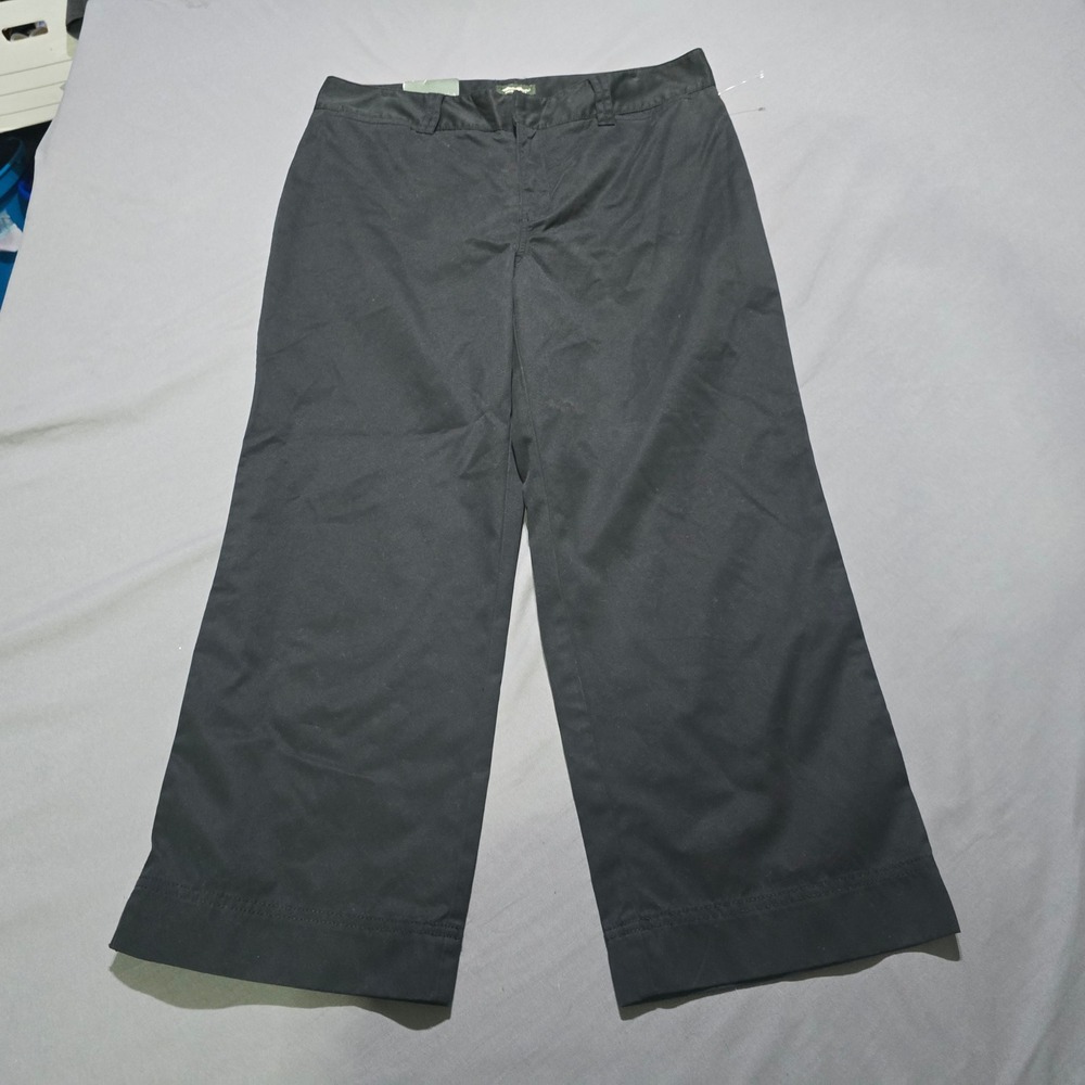 Eddie Bauer Trousers Women 12 Tall Black Wide Leg Cotton Flap Pocket Chino
